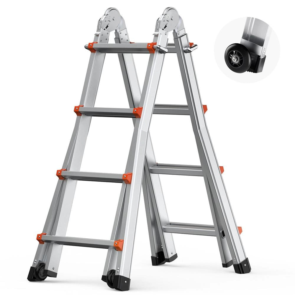 Scala Telescopica A-Frame 4000 mm KMP404C in Alluminio Pieghevole e Regolabile, Scala Estensibile Multifunzionale per Fai da Te Portata 149,7 kg