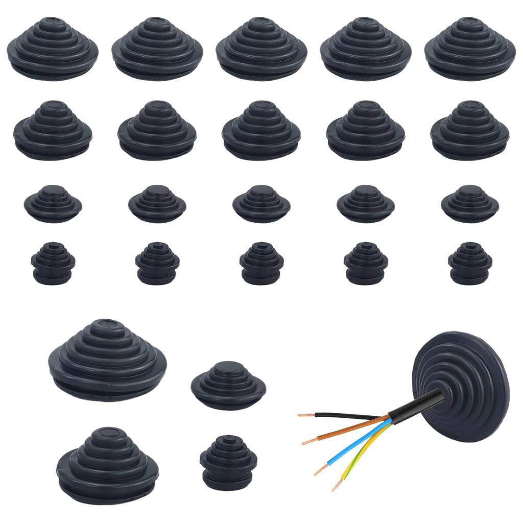 Passacavi, set da 66 pezzi, in gomma, dimensioni 10/20/25/30 mm, colore nero