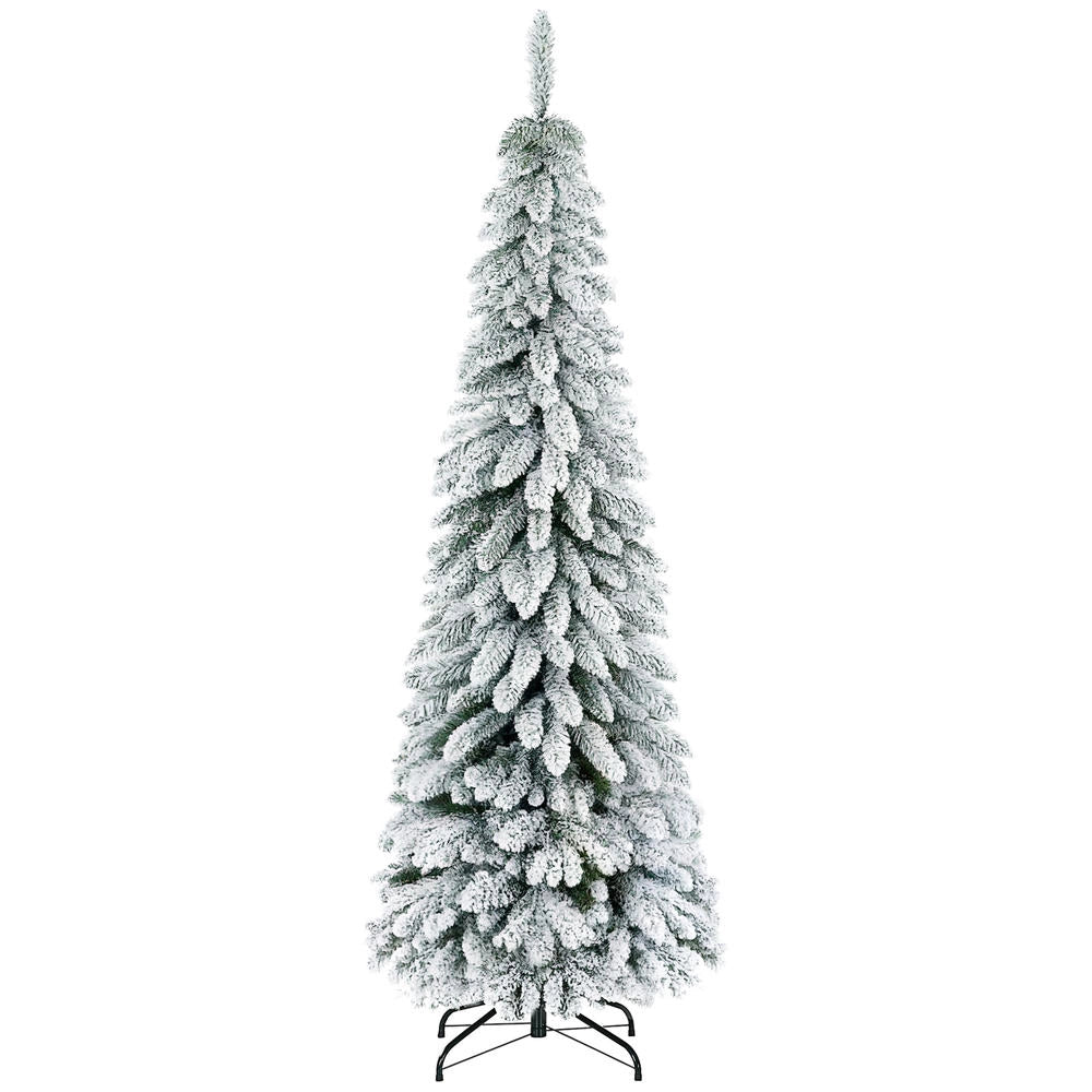 Albero di Natale artificiale innevato 180cm con 523 rami ignifughi e base in acciaio robusta facile da montare per interni