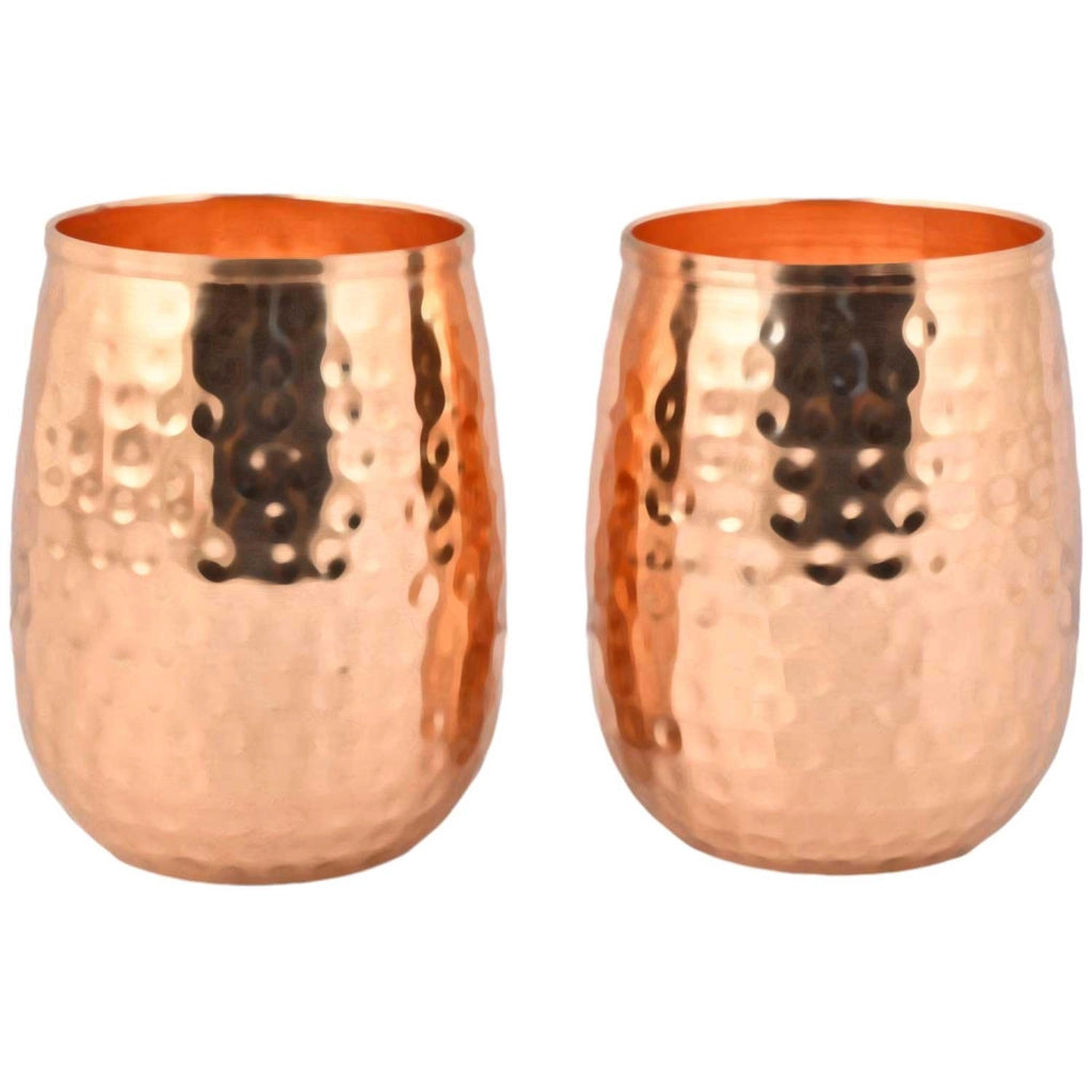 Set di 2 bicchieri in rame, capacità 250 ml, forma a botte, stile ayurvedico