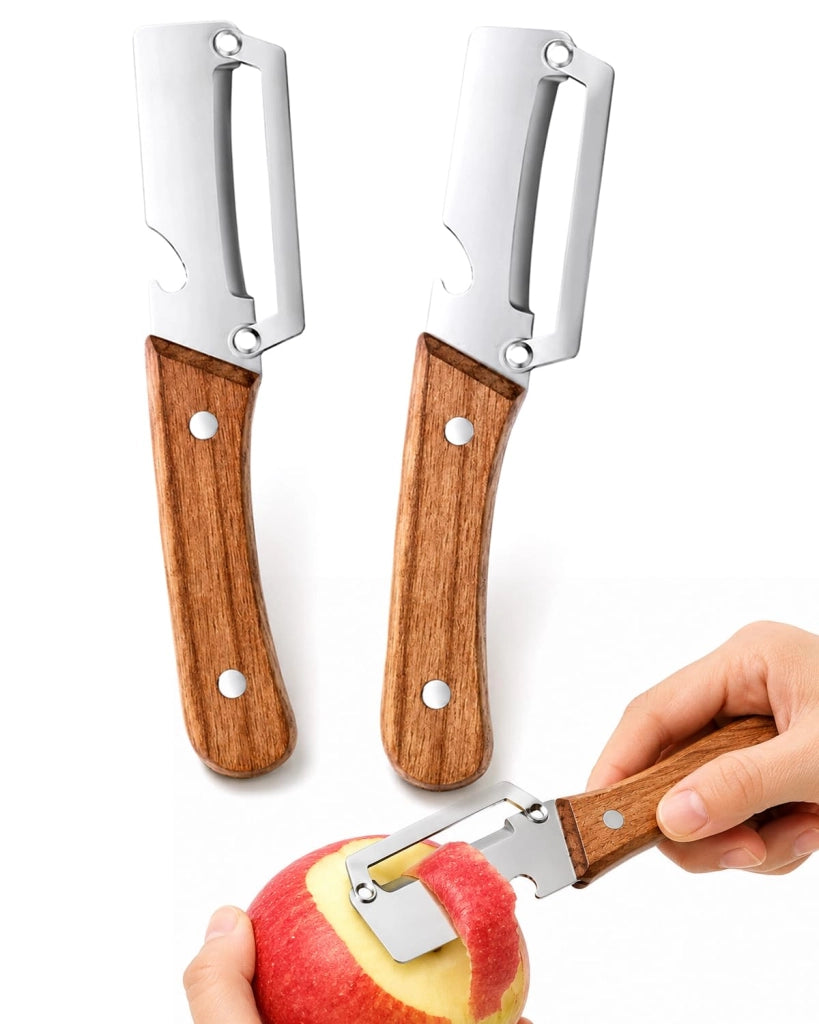 Set di 2 pelapatate, lama in acciaio inossidabile, manico in legno, antiscivolo