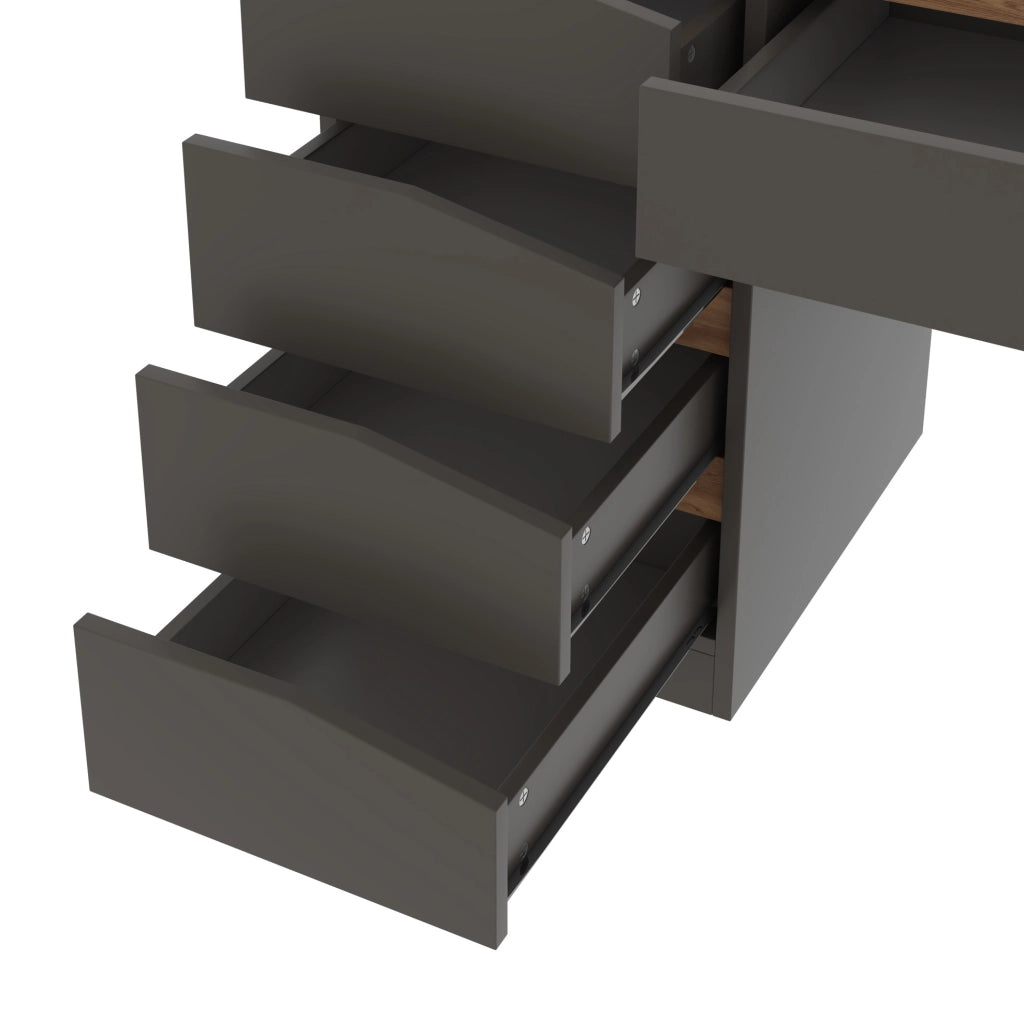 Scrivania grigia e rovere 140 x 50 cm in MDF con 5 cassetti