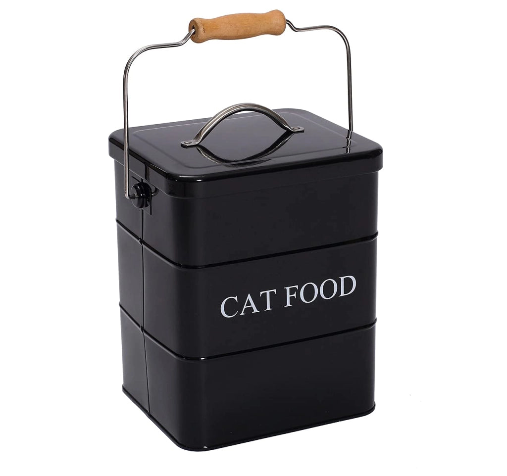 Contenitore per cibo per gatti, capacità 6 litri, colore nero, con coperchio e paletta