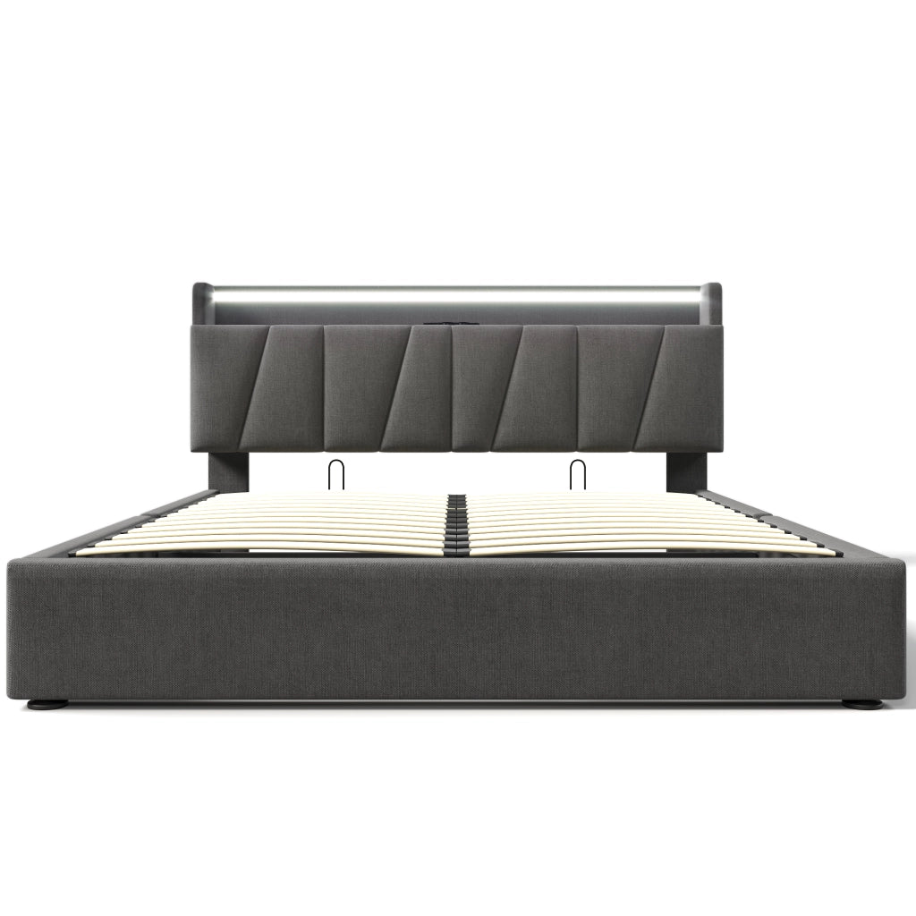 Letto matrimoniale imbottito 140x200 cm con testiera contenitore