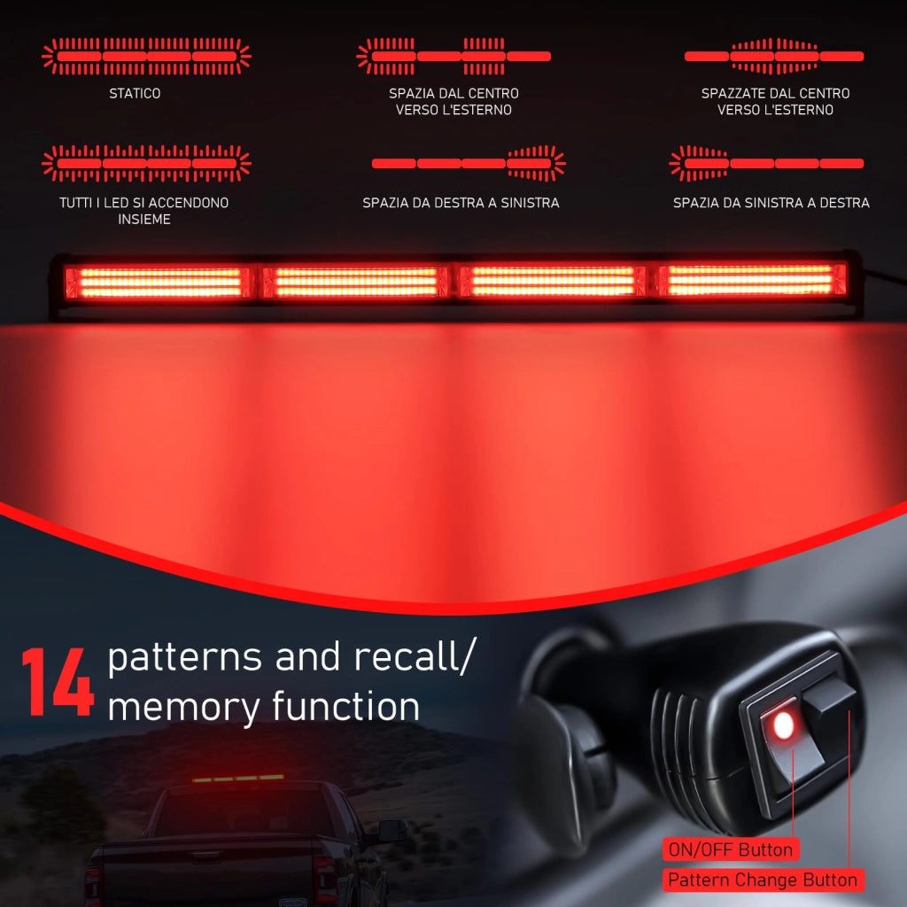 Segnalatore luminoso a LED da 40W, con 17 modalità lampeggianti, dimensioni 58 cm, colore rosso, per camion