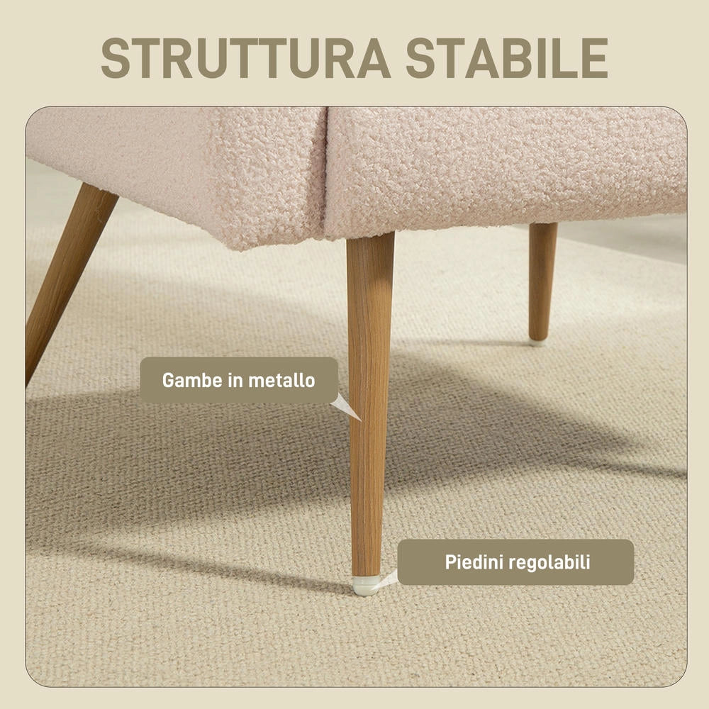 Poltrona da salotto moderna in tessuto teddy beige con cuscino lombare sfoderabile e gambe in metallo, 77x77x83 cm