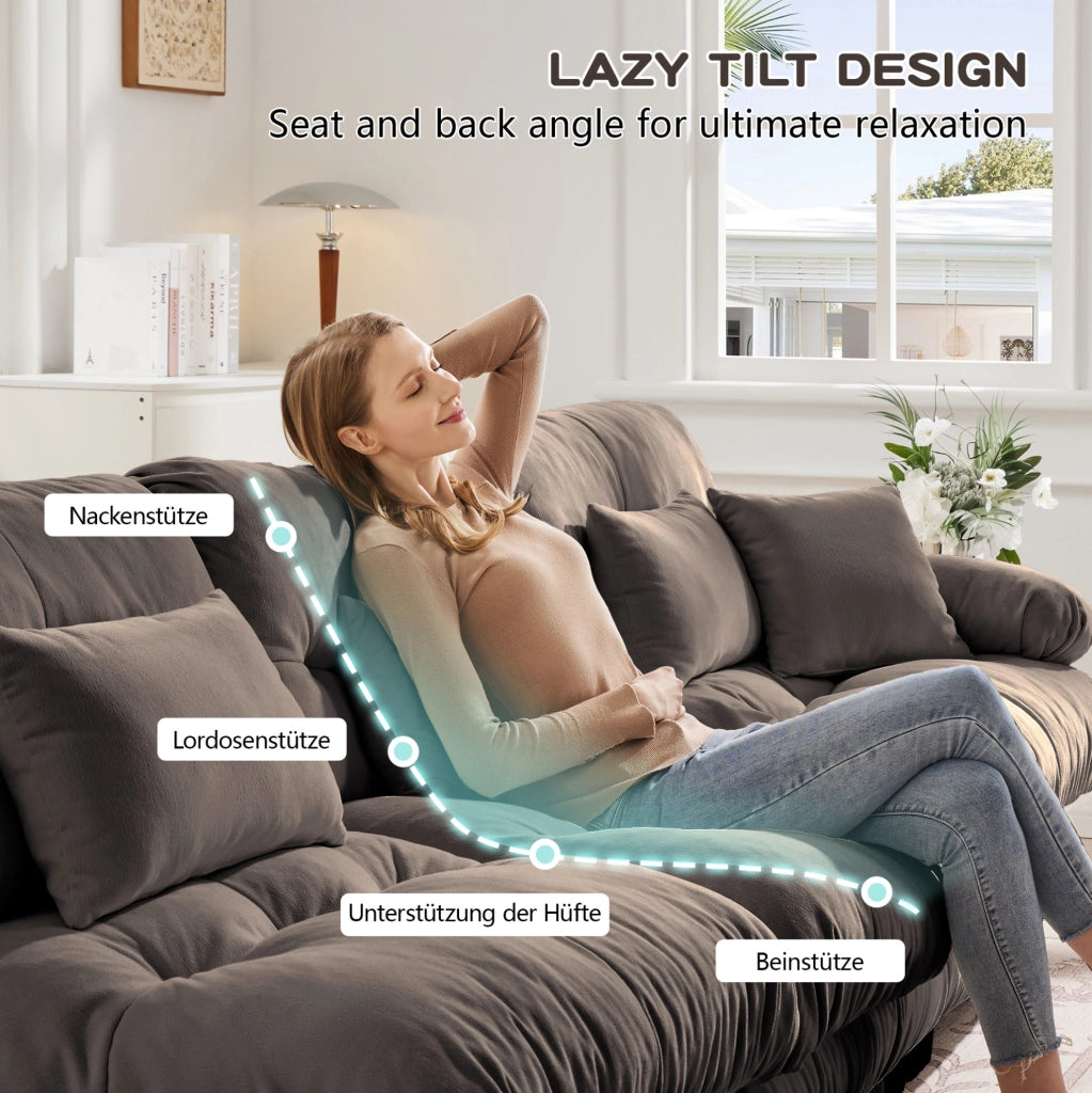Divano modulare ULEVR in ciniglia marrone con pouf mobili, configurabile a L, lineare o a U