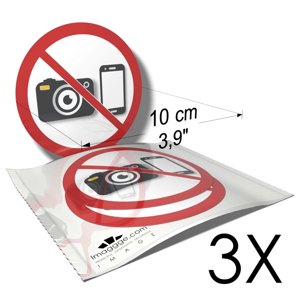 Adesivi di avvertimento "Divieto di fotografare", confezione da 3 pezzi, forma circolare, diametro 10 cm