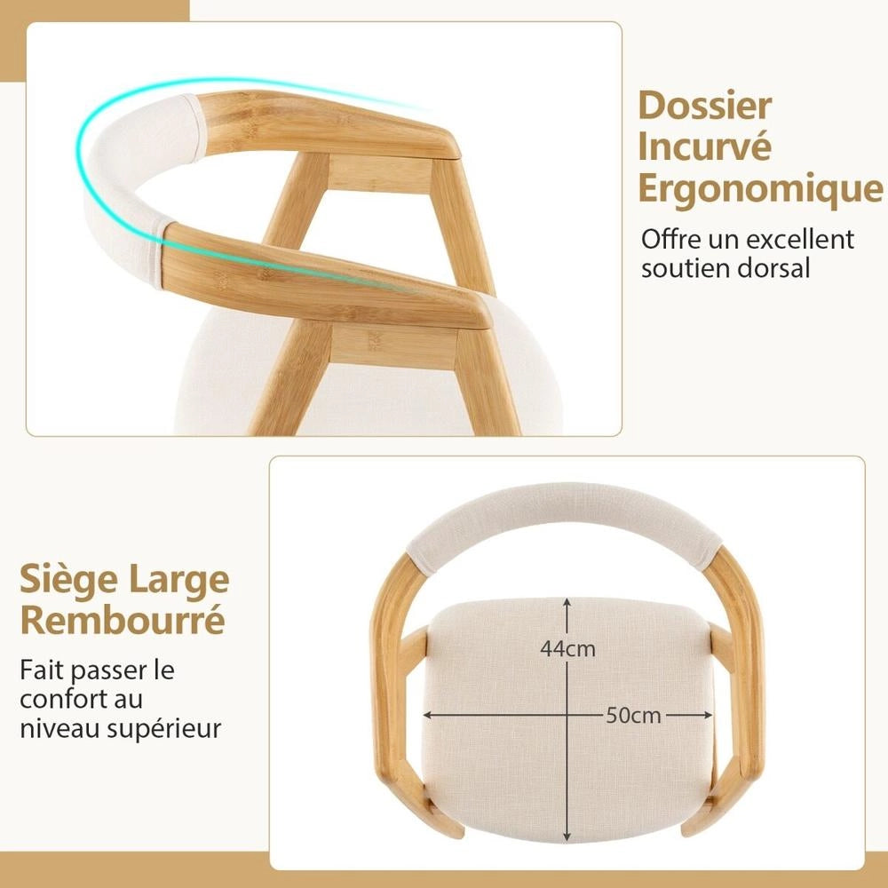 Sedia da pranzo in bambù naturale con schienale curvo e cuscino, ergonomica, resistente, facile da montare, per casa e studio