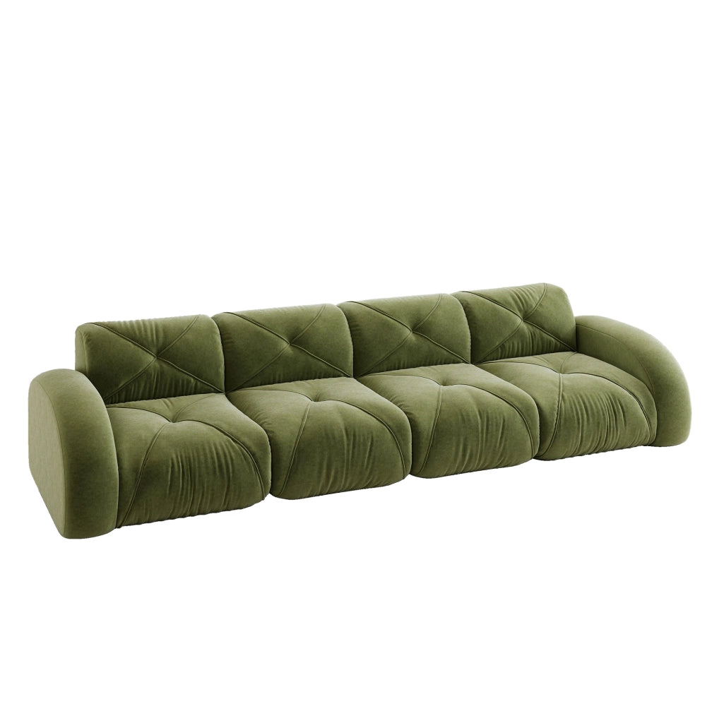 Divano modulare 4 posti con cuscini inclusi e moduli componibili in tessuto chenille verde per soggiorno, moderno