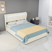 Letto contenitore adulti 140x200 cm con testiera regolabile e LED in tessuto beige per camera da letto, senza materasso