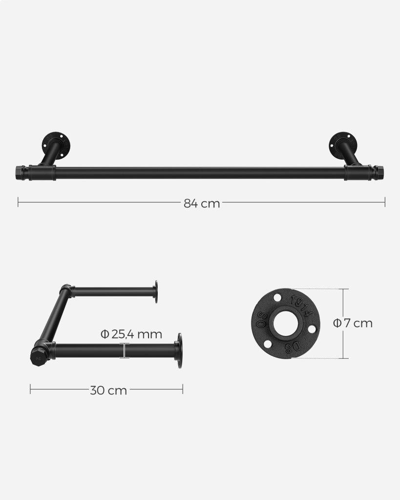 Set di 2 appendiabiti a parete, dimensioni 30x84x7 cm, colore nero, materiale acciaio, capacità di carico 60 kg