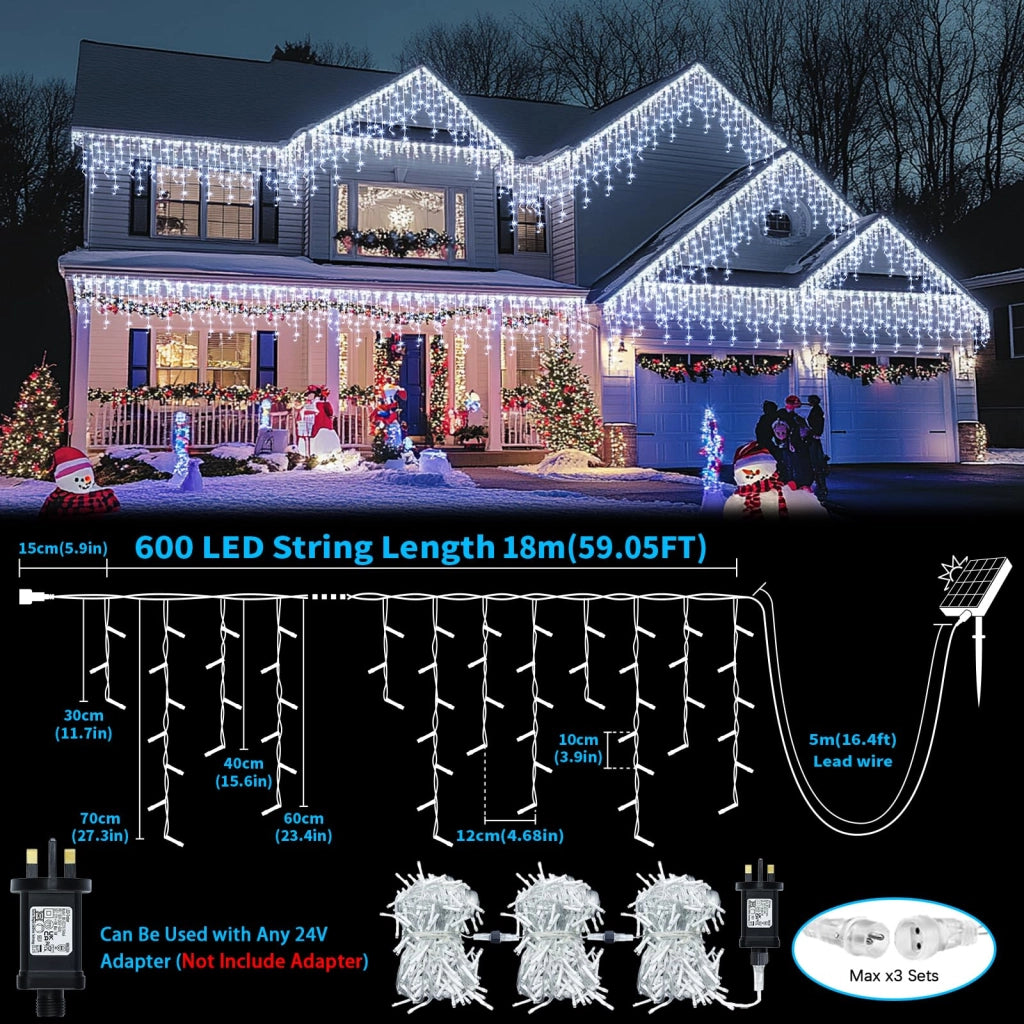 Catena luminosa solare con 600 LED, per illuminazione esterna