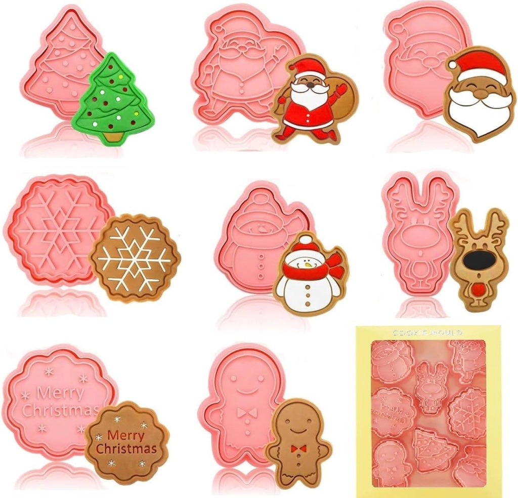 Set di 8 formine per biscotti natalizi, in plastica, riutilizzabili