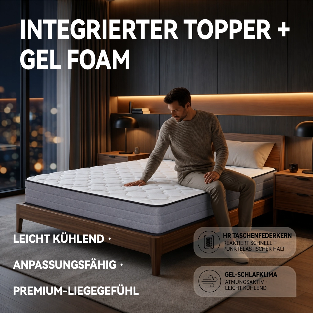 Materasso a molle insacchettate 140 × 200 cm in schiuma altezza circa 20 cm H3 a 7 zone con oltre 1000 molle per 2 m²