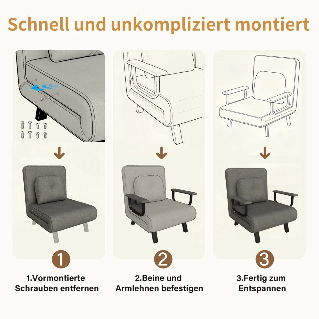 Poltrona relax trasformabile in chaise longue, grigio, 185 cm