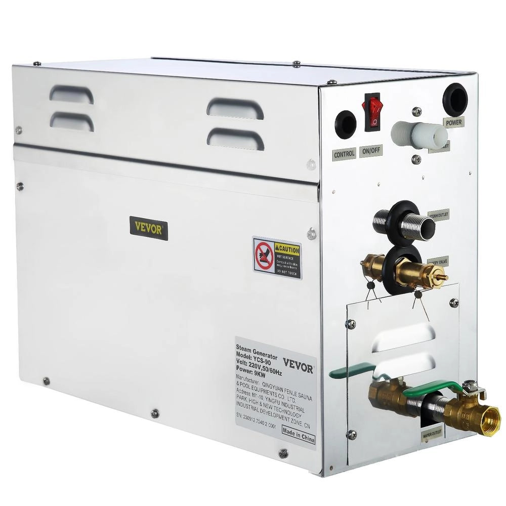 Generatore di vapore per sauna domestica 9000W 220V in acciaio inox con serbatoio 6L e schermo LED, modello VV-SG-9KW