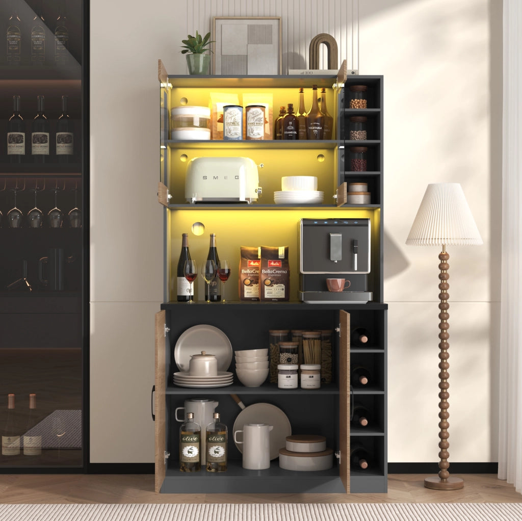 Mobile da cucina 100x47x187 cm con LED; ripiani regolabili e passacavi; grigio