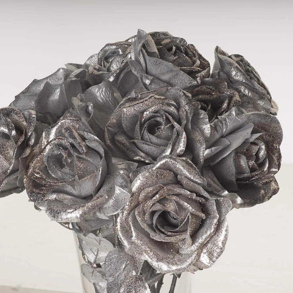 12 rose artificiali con effetto luminoso, alte 69 cm, realizzate in seta, plastica e metallo