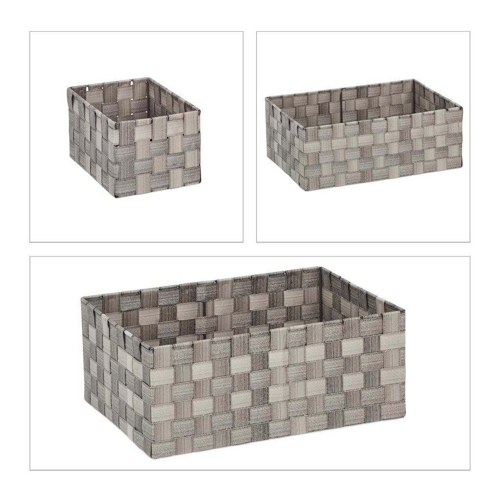 Set di 4 cesti rettangolari, intrecciati, di colore grigio