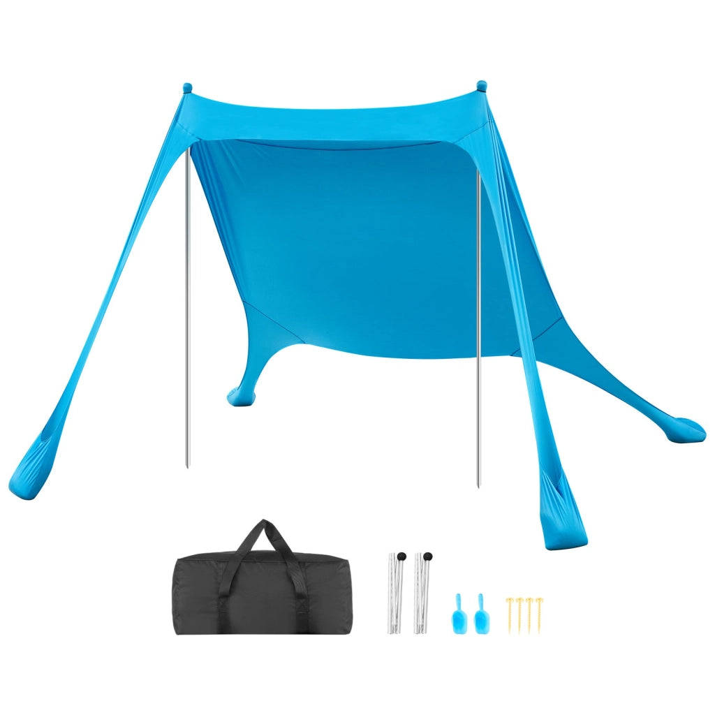 Tenda Parasole da Spiaggia Portatile TM002 2,3 x 2,3 x 2 m Protezione UPF50+ con Pali di Supporto per Campeggio e Giardino Blu