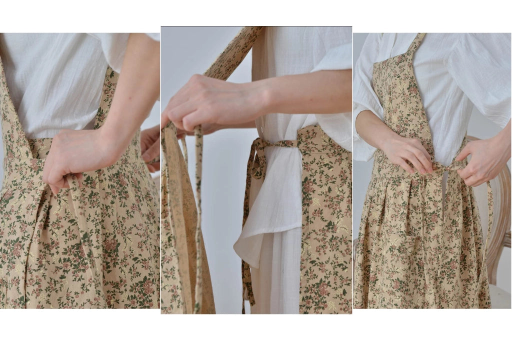 Grembiule in cotone con motivo floreale, spacchi laterali e tasche per cucina, giardino, casa, fioreria
