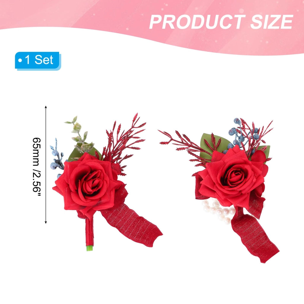 Set di spilla per capelli e boutonnière, colore rosso, composto da 2 pezzi