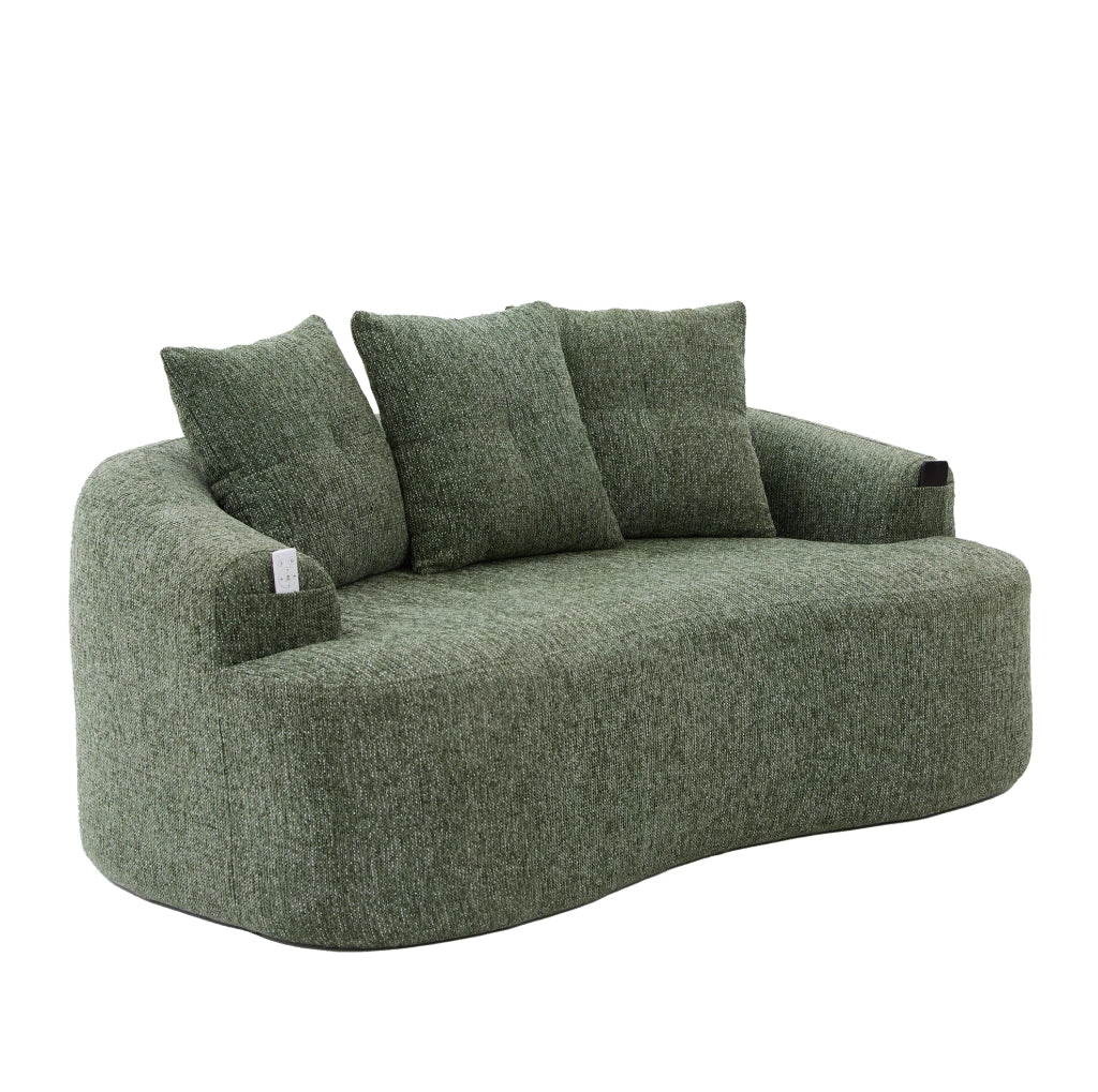 Divano 2 posti ULEVR 164x92x60 cm con seduta profonda, chenille verde e molle insacchettate