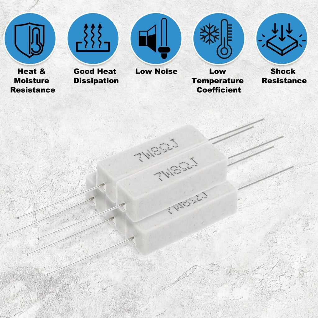 Resistore in cemento ceramico, 8 Ohm, 7 W, tolleranza ±5 %, a filo avvolto, orizzontale, per audio, alimentatore, crossover (10 pezzi)