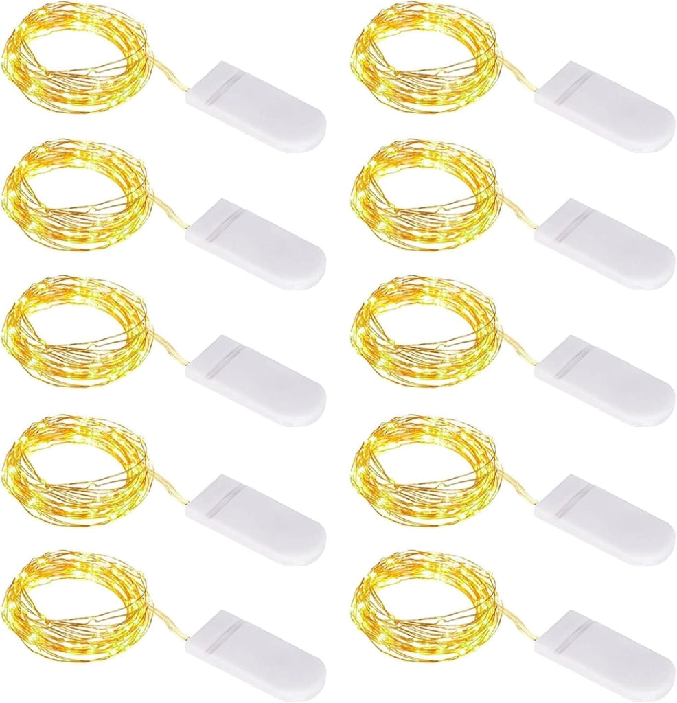 Catena luminosa a LED, confezione da 10, lunghezza 1 metro, luce bianco caldo, grado di protezione IP67, filo in rame