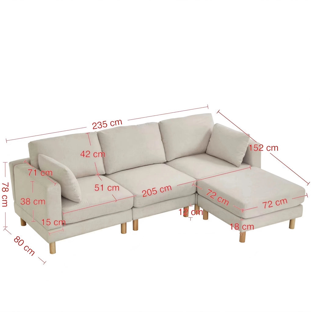 DIVANO angolare 3 posti modulare beige in poliestere con pouf