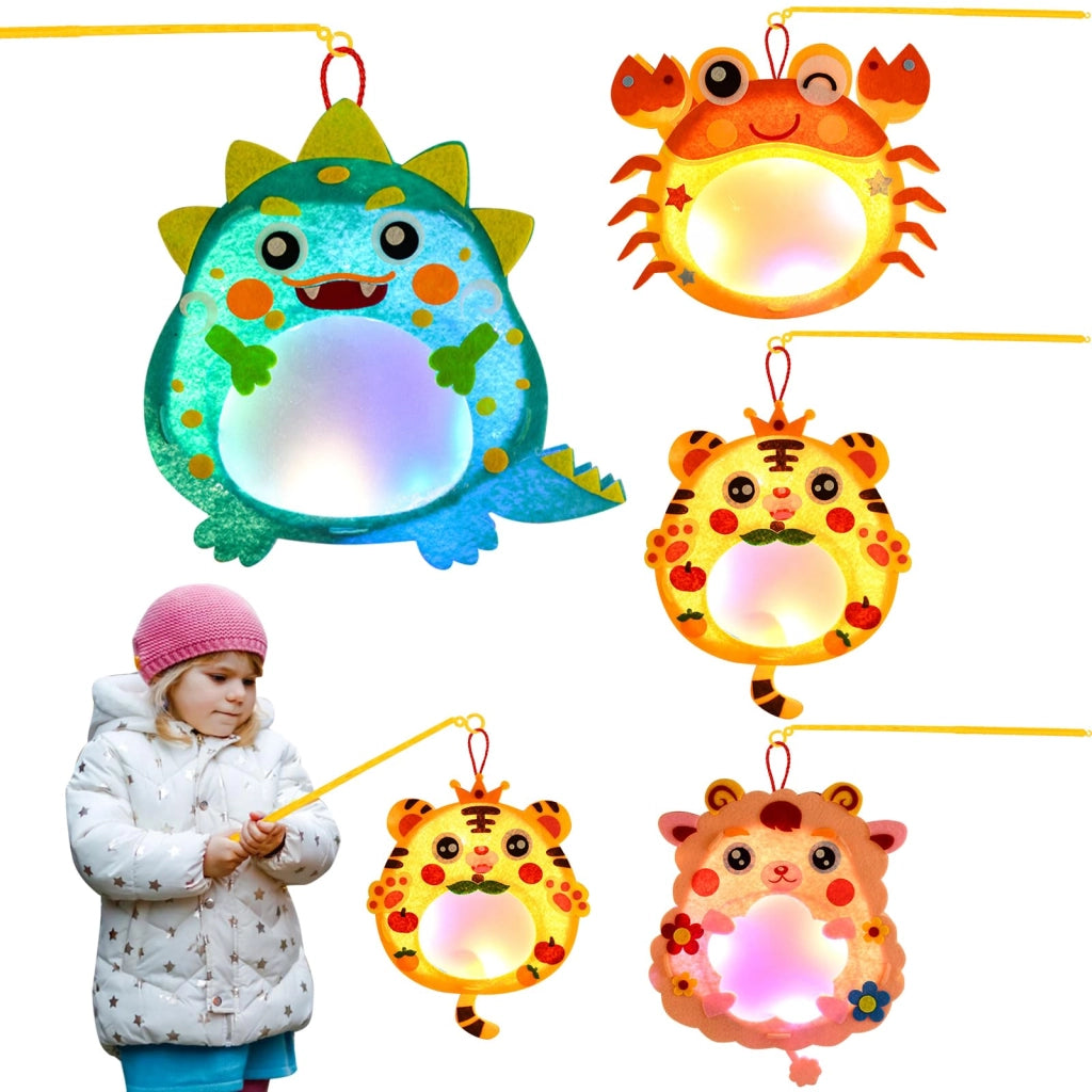 Kit per creare lanterne, confezione da 4 pezzi, con motivi a tema animali, con luci LED e supporto