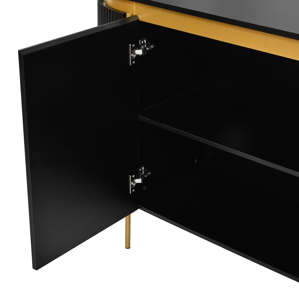 Credenza ovale nera in MDF con 4 ante e passacavi