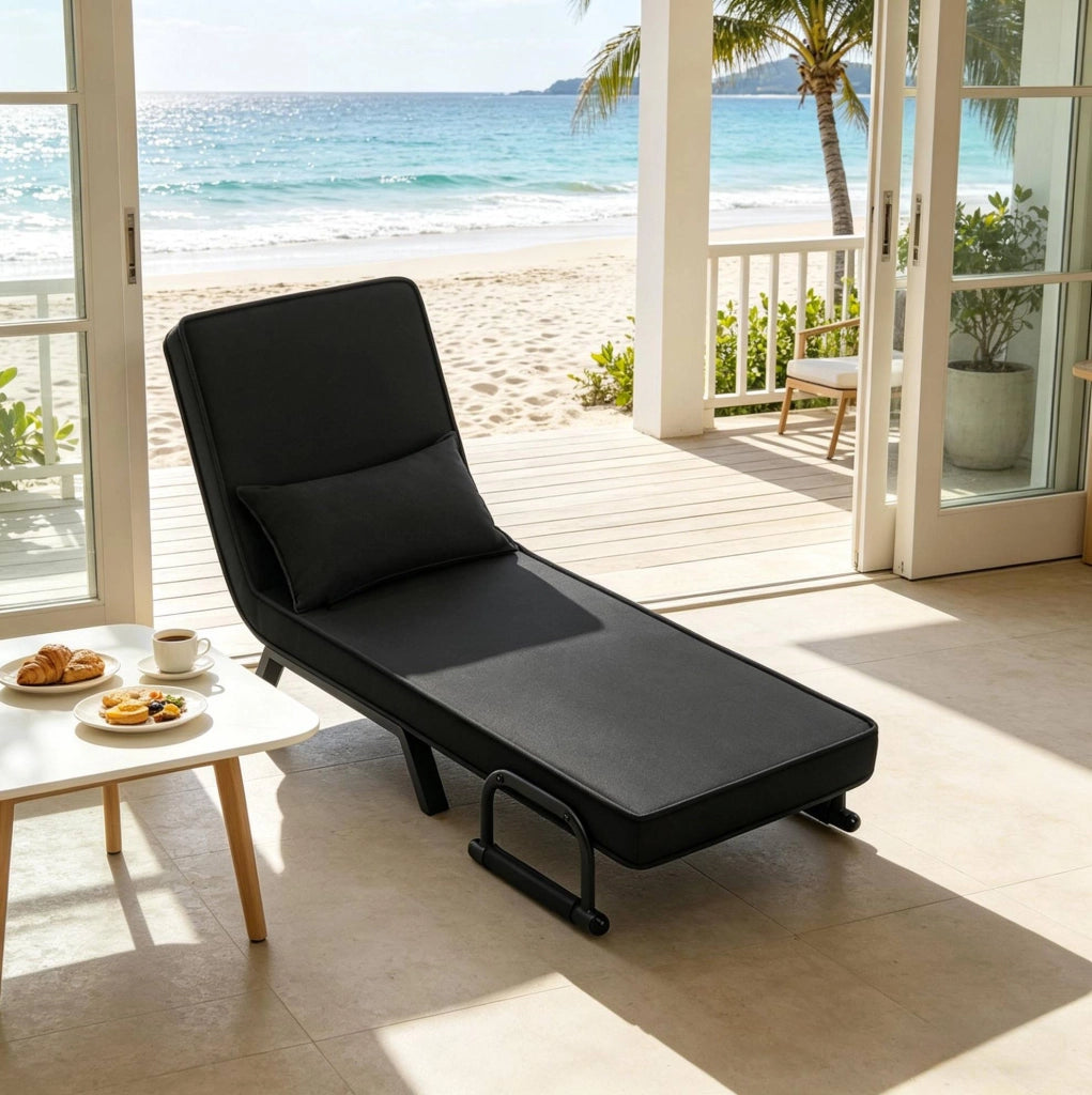 Poltrona convertibile 65x78x75 cm nera 3 in 1 per spazi ridotti, senza materasso