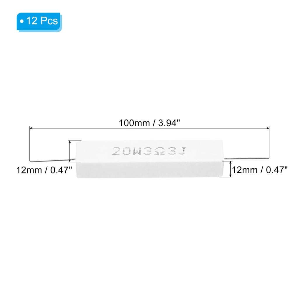 12 resistenze in Vetroceramica e cemento, valore di 3,3 Ohm, potenza di 20 W, tolleranza ±5%