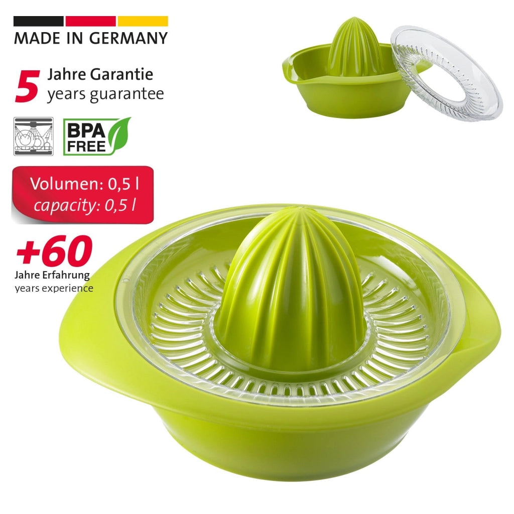 Spremiagrumi con contenitore per il succo, capacità 0,5 litri, in plastica, colore verde mela