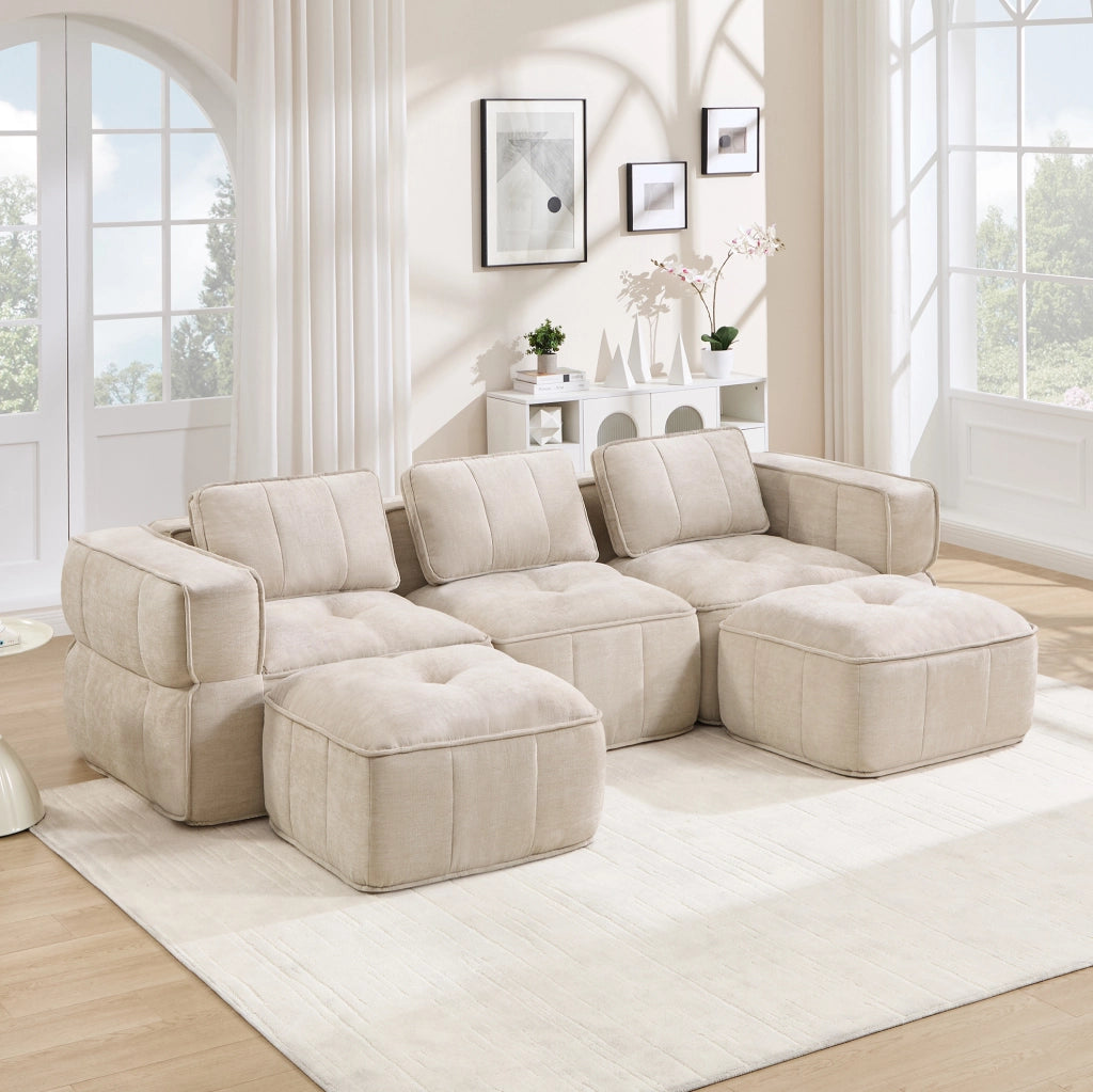 Divano modulare beige in poliestere senza struttura