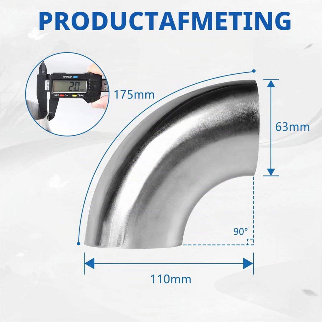 Curva di scarico a 90°, 63 mm, acciaio inossidabile SS304, 2,5 pollici