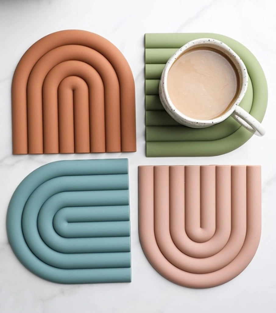 Sottobicchieri in silicone, resistenti al calore, antiscivolo, colorati, confezione da 4 pezzi