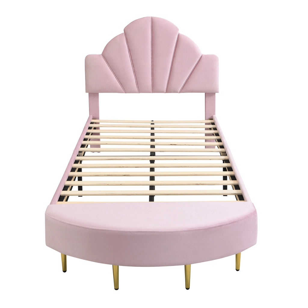 Letto singolo imbottito con testiera in velluto rosa e panca abbinata 90x200 cm