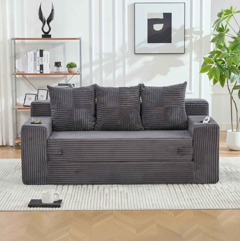 Divano modulare da terra grigio in velluto a coste, 172 x 87 x 64 cm