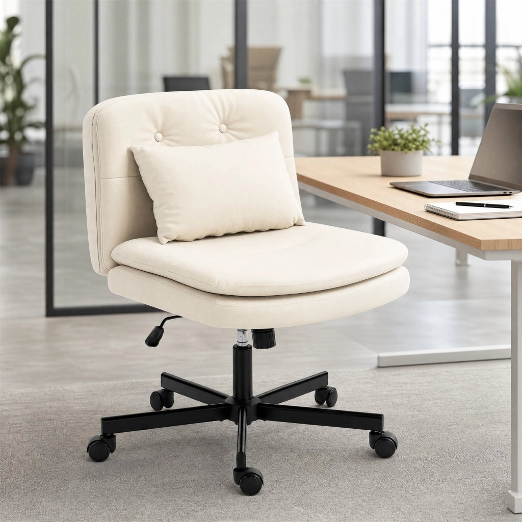 Sedia da ufficio senza braccioli 63x67x83-93 cm in similpelle beige con ruote