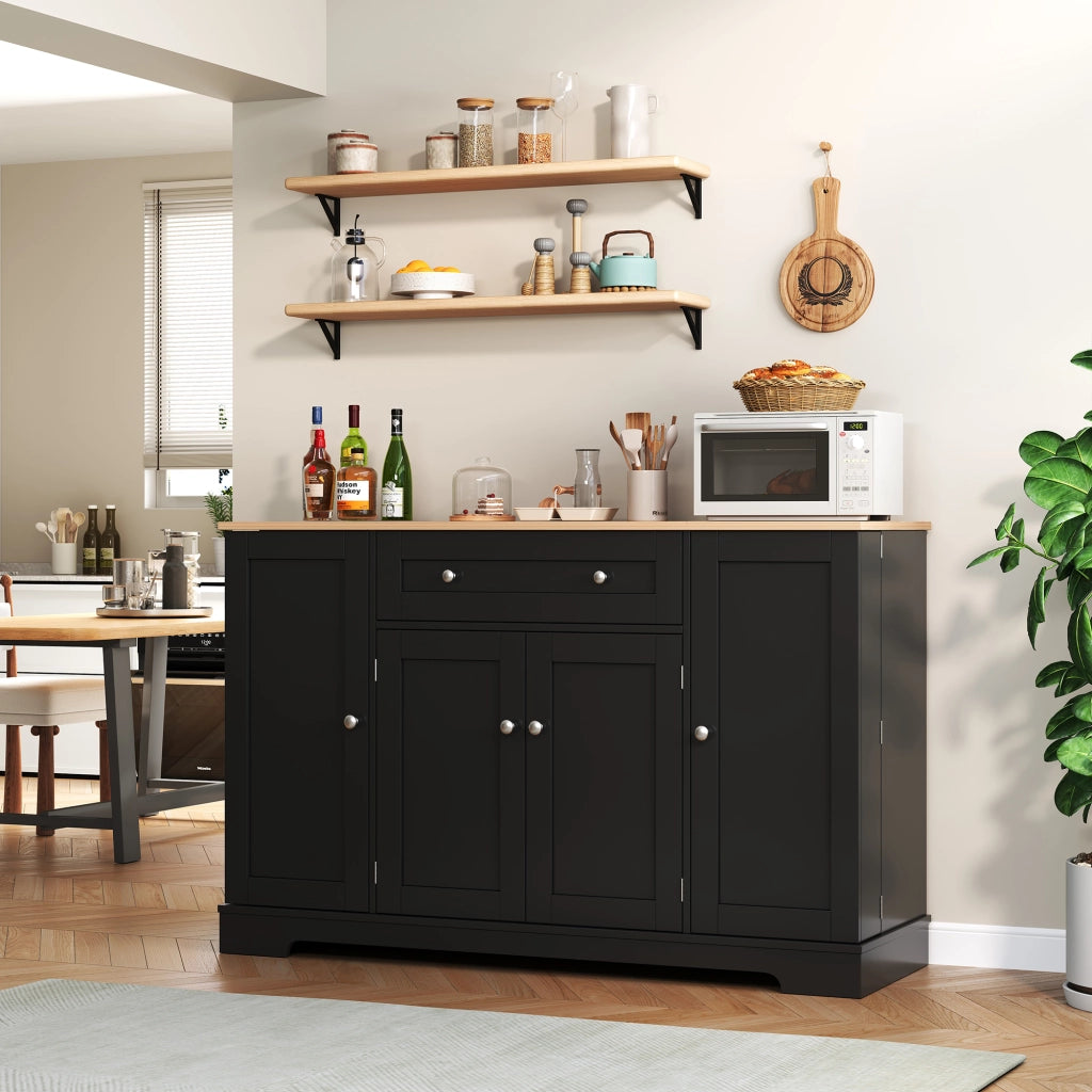 Credenza da cucina con cassetto vani con ante e ripiani regolabili in MDF nero con sistema antiribaltamento