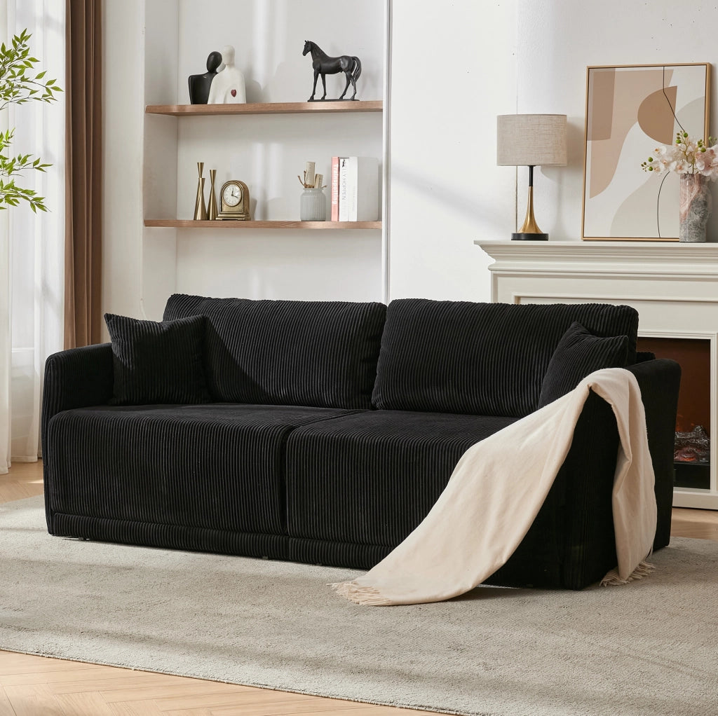 Divano letto trasformabile in velluto a coste nero, 182 cm