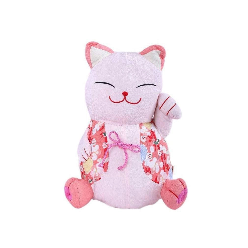 Gatto di stoffa in stile giapponese Maneki-Neko, rosa, 30 cm