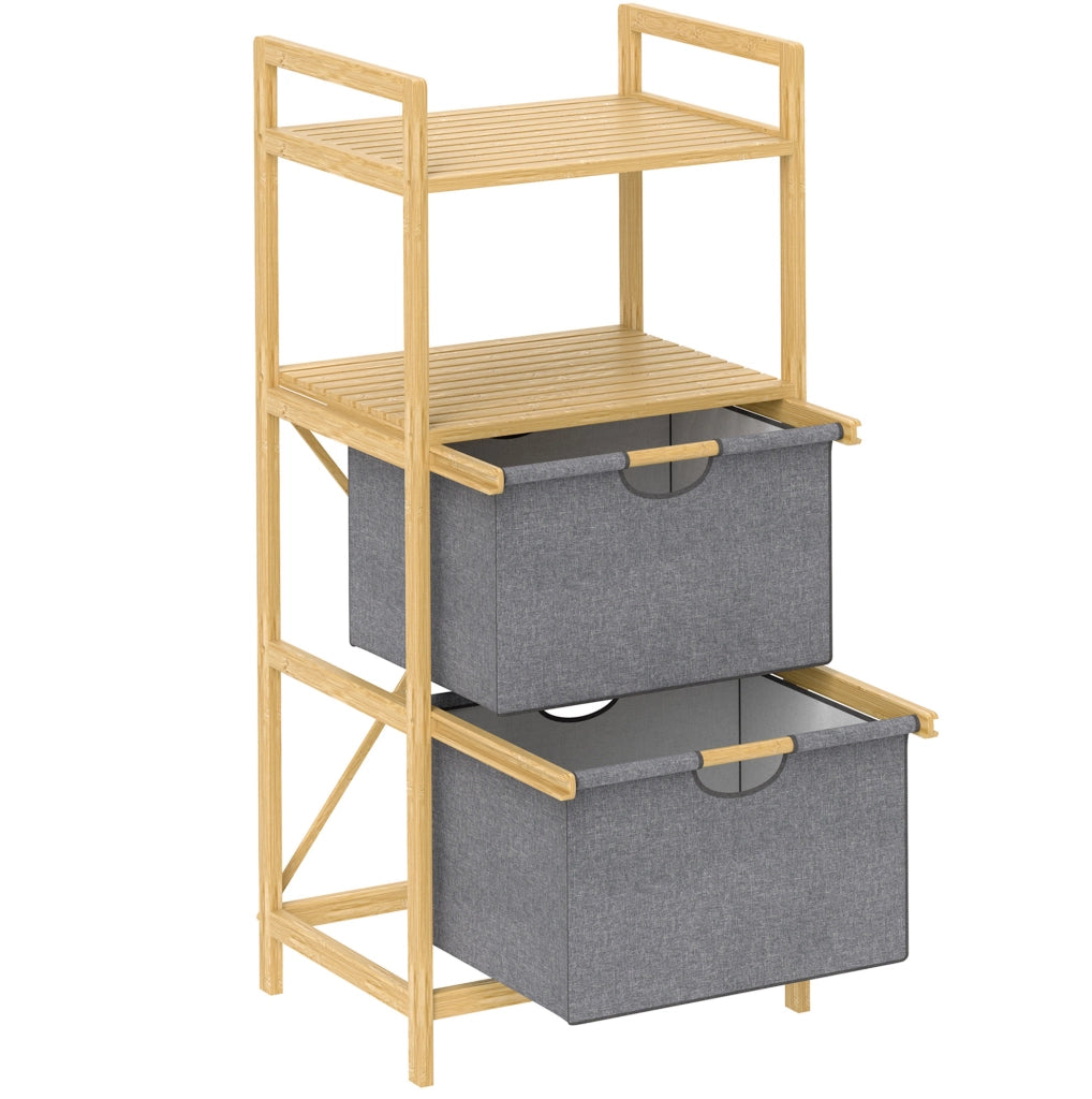 Cesto portabiancheria doppio 44 x 34 x 96 cm in bambù naturale con ripiani aperti