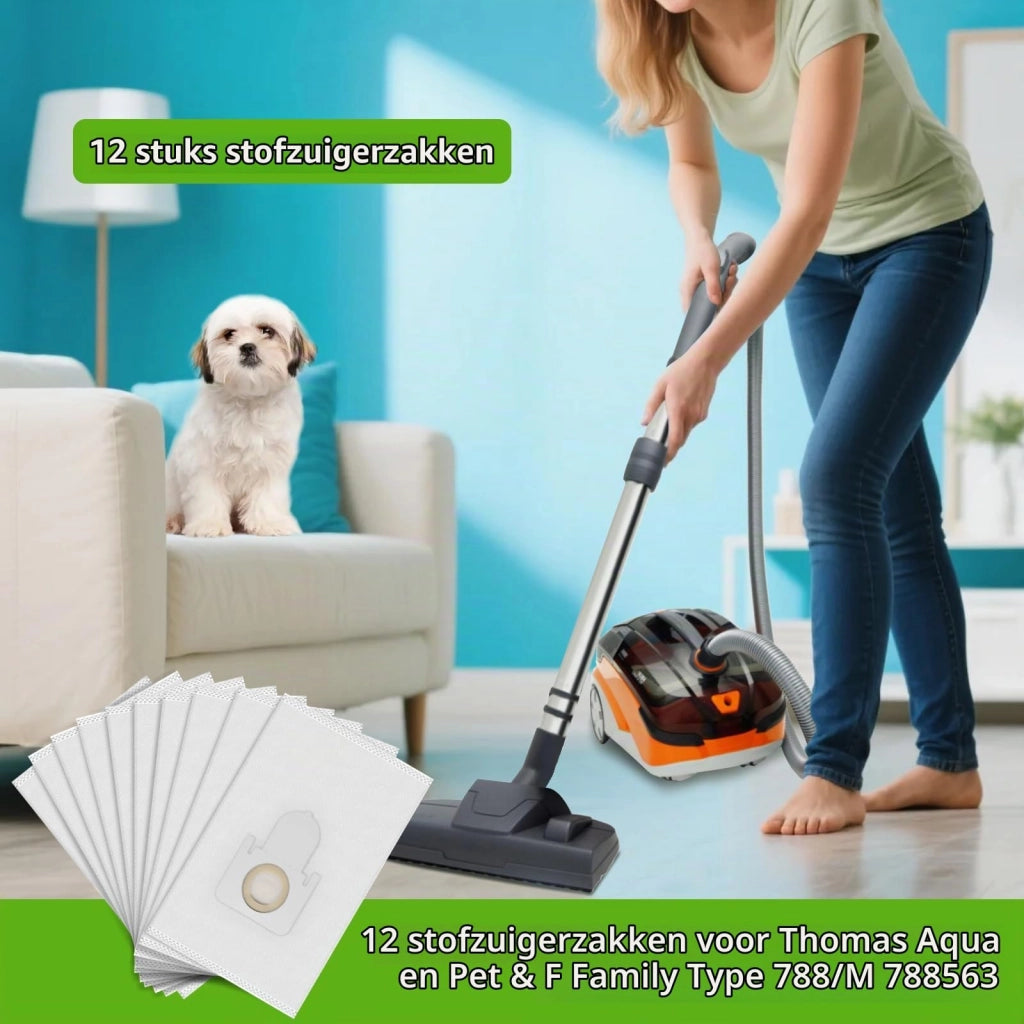 Set di sacchetti per aspirapolvere, 12 pezzi, compatibili con gli aspirapolvere Thomas Aqua Pet & Family