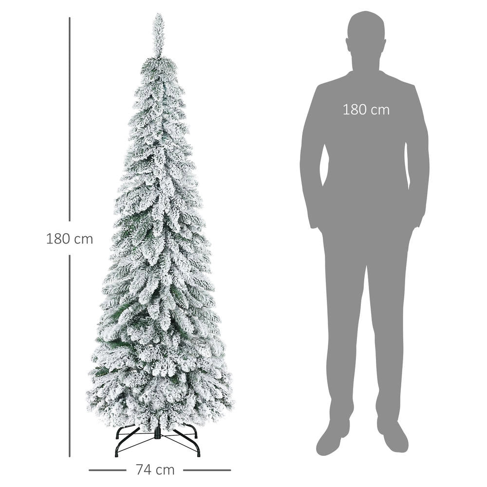 Albero di Natale artificiale innevato 180cm con 523 rami ignifughi e base in acciaio robusta facile da montare per interni