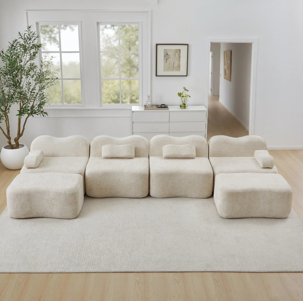 Divano modulare a U 384 x 167 x 70 cm beige, 4 posti, 2 ottomani, senza montaggio
