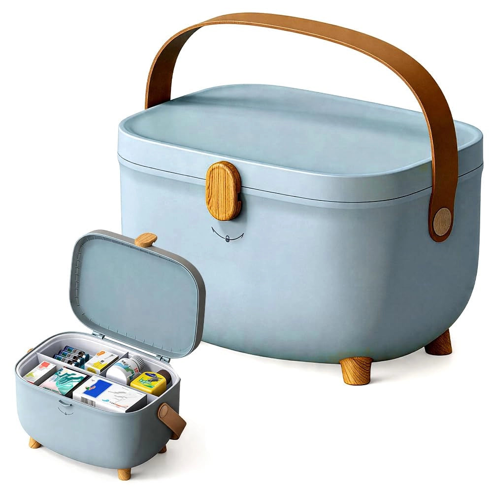 Contenitore per farmaci con 2 scomparti, in plastica, dimensioni 28x20 cm, colore blu